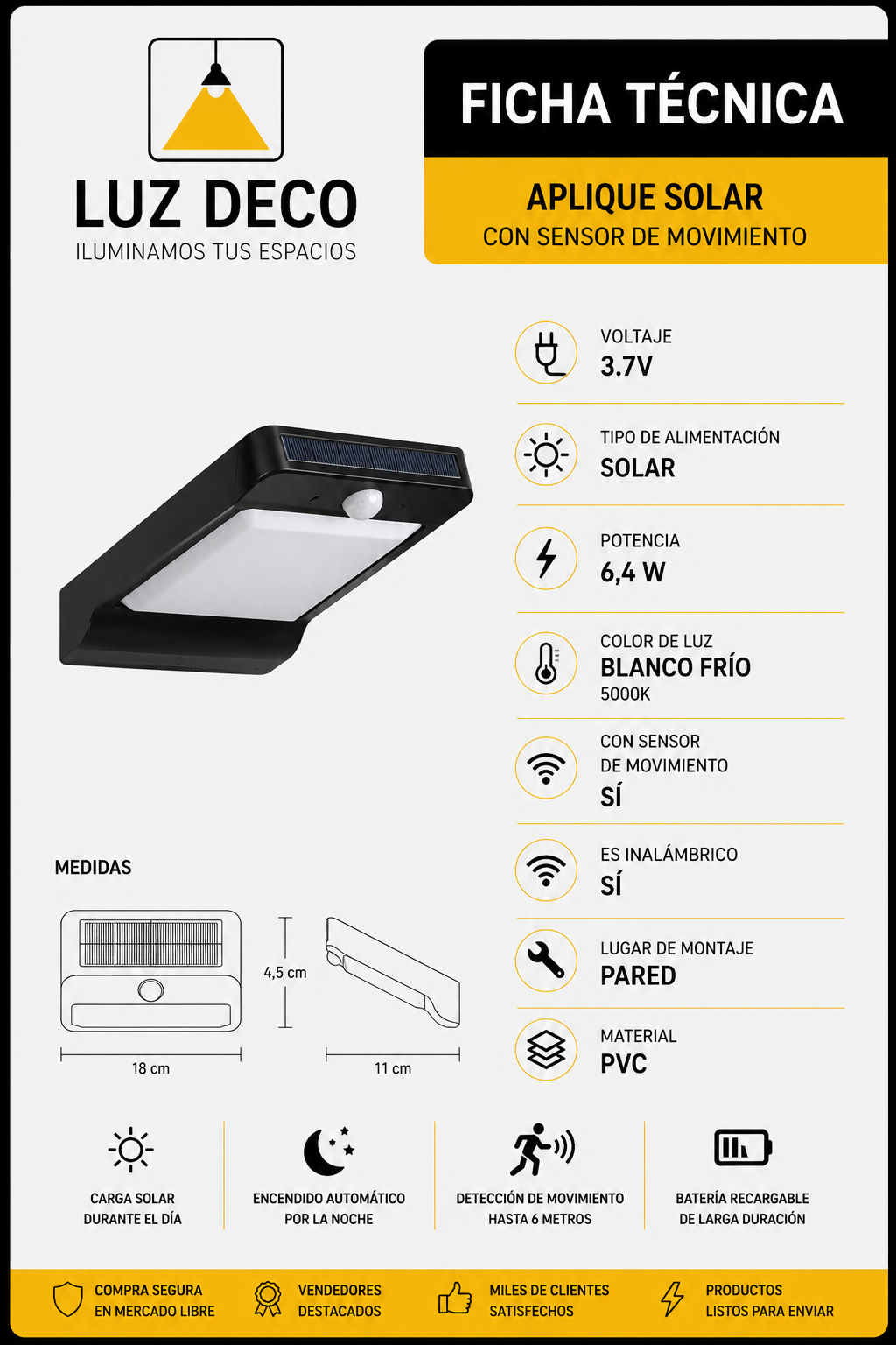 Aplique Pared Solar y sensor de movimiento - Imagen 2