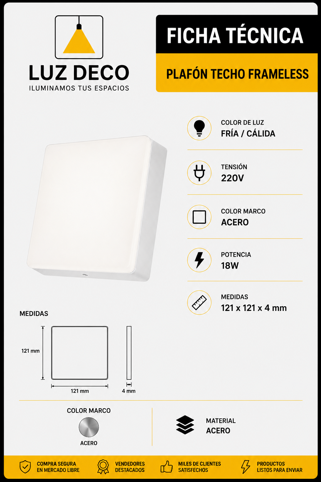 Plafón Cuadrado Framless 18W - Imagen 2