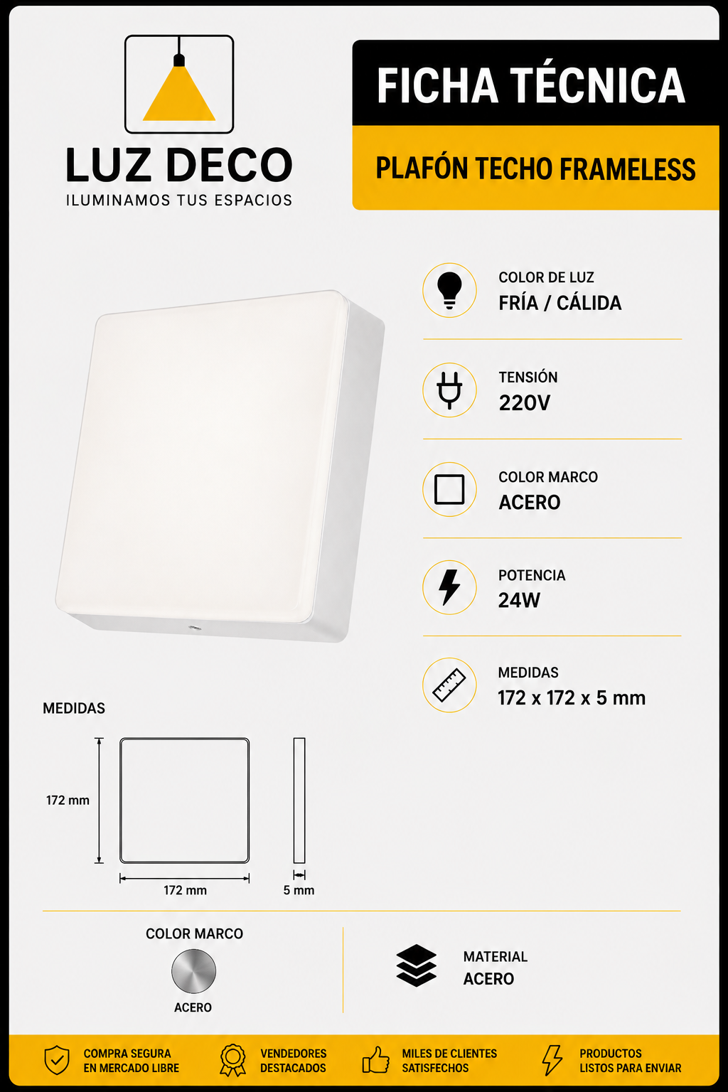 Plafón Cuadrado Framless 24W - Imagen 2