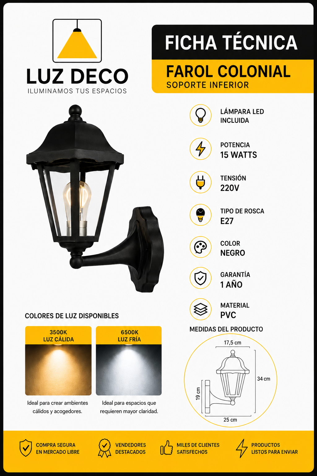 Farola PVC soporte Inferior - Imagen 2
