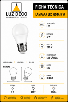 Lámpara Bulbo Gota 5W Cálida