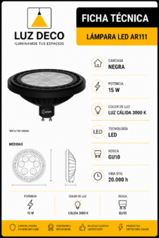 Lámpara  AR111 Carcasa Negra 15W Cálida