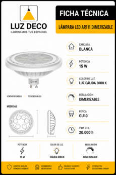 Lámpara  AR111 Carcasa Blanca 15W Dimerizable