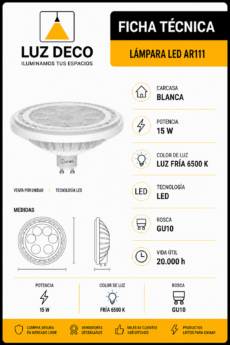 Lámpara  AR111 Carcasa Blanca 15W Fría