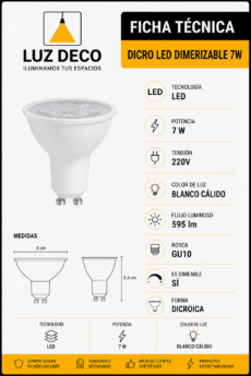 Lámpara Dicroica Dimerizable 7W Cálida