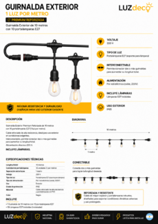Guirnalda 1 luz x metro Premium 10 metros Con Lámparas