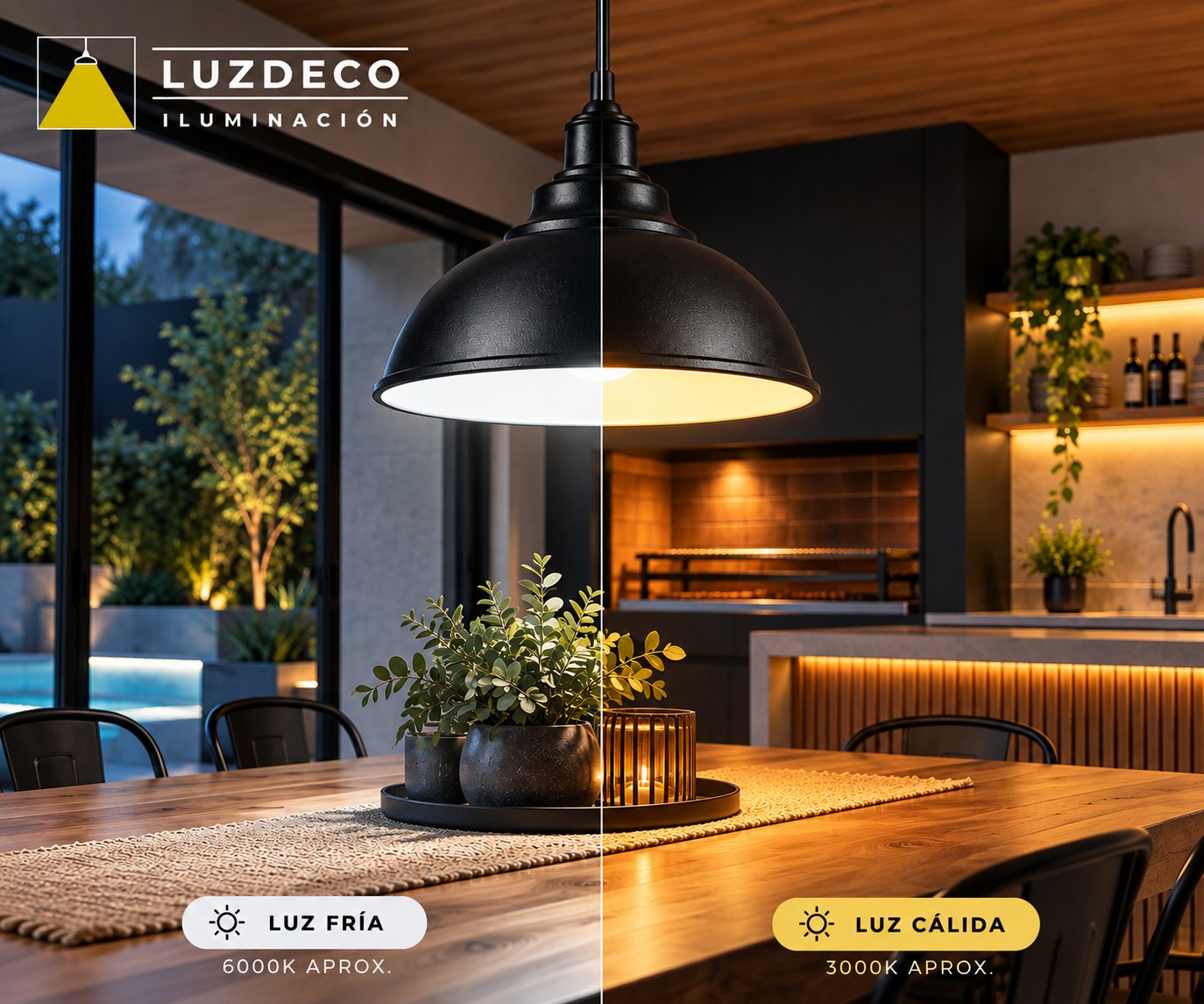 Colgante Moderno Chapa con luz fría y luz cálida