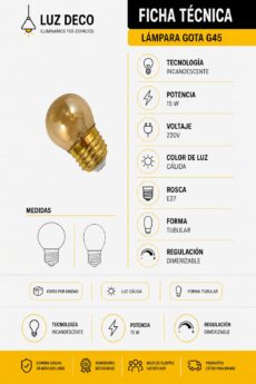 Ficha técnica Lámpara Vintage Gota G45 Carbono LED