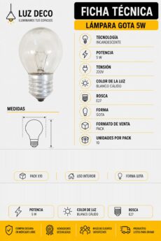 Ficha técnica Lámpara Gota Incandescente 5W