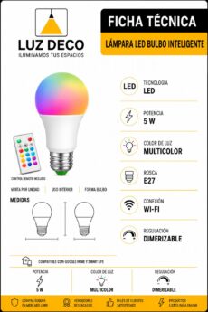 Ficha técnica Lámpara Gota Led RGB 5w