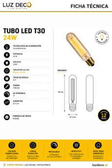 Ficha técnica Lámpara Vintage Tubo T30 Carbono LED