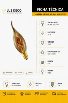 Ficha técnica Lámpara Vintage Vela Viento C35 Carbono LED