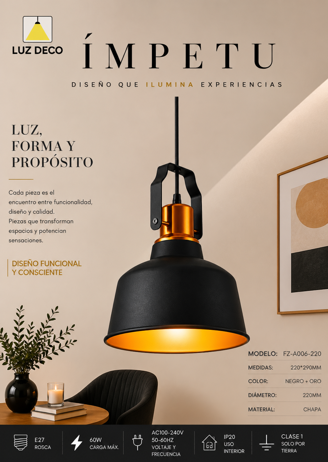 Ficha técnica colgante Ímpetu FZ-A006-220