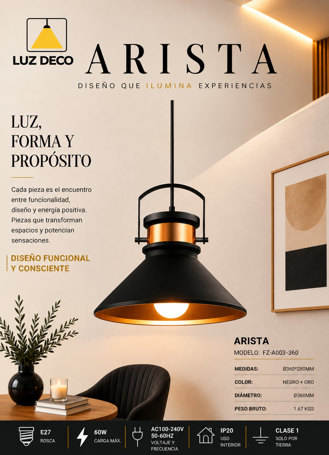 Ficha técnica colgante Arista FZ-A003-360